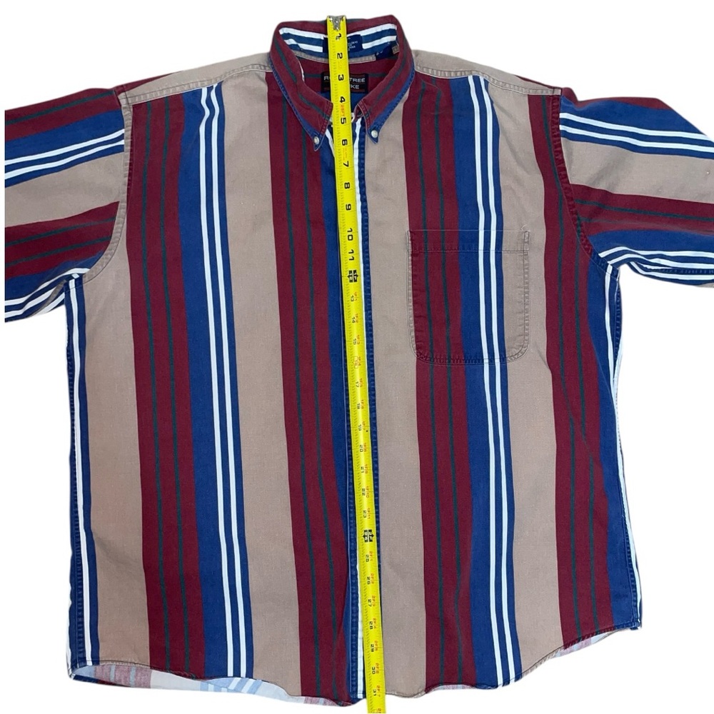 Vintage Men's Striped Western Work Shirt button up Red, Blue & Tan Cotton Cowboy - Picture 6 of 9